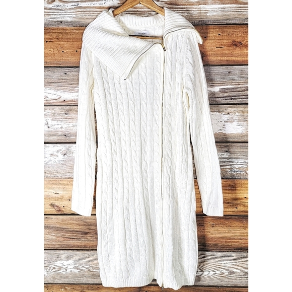 Calvin Klein Dresses & Skirts - 🕊️*NWOT* Clavin Klein Cream Zip Up Sweater Dress size Medium
